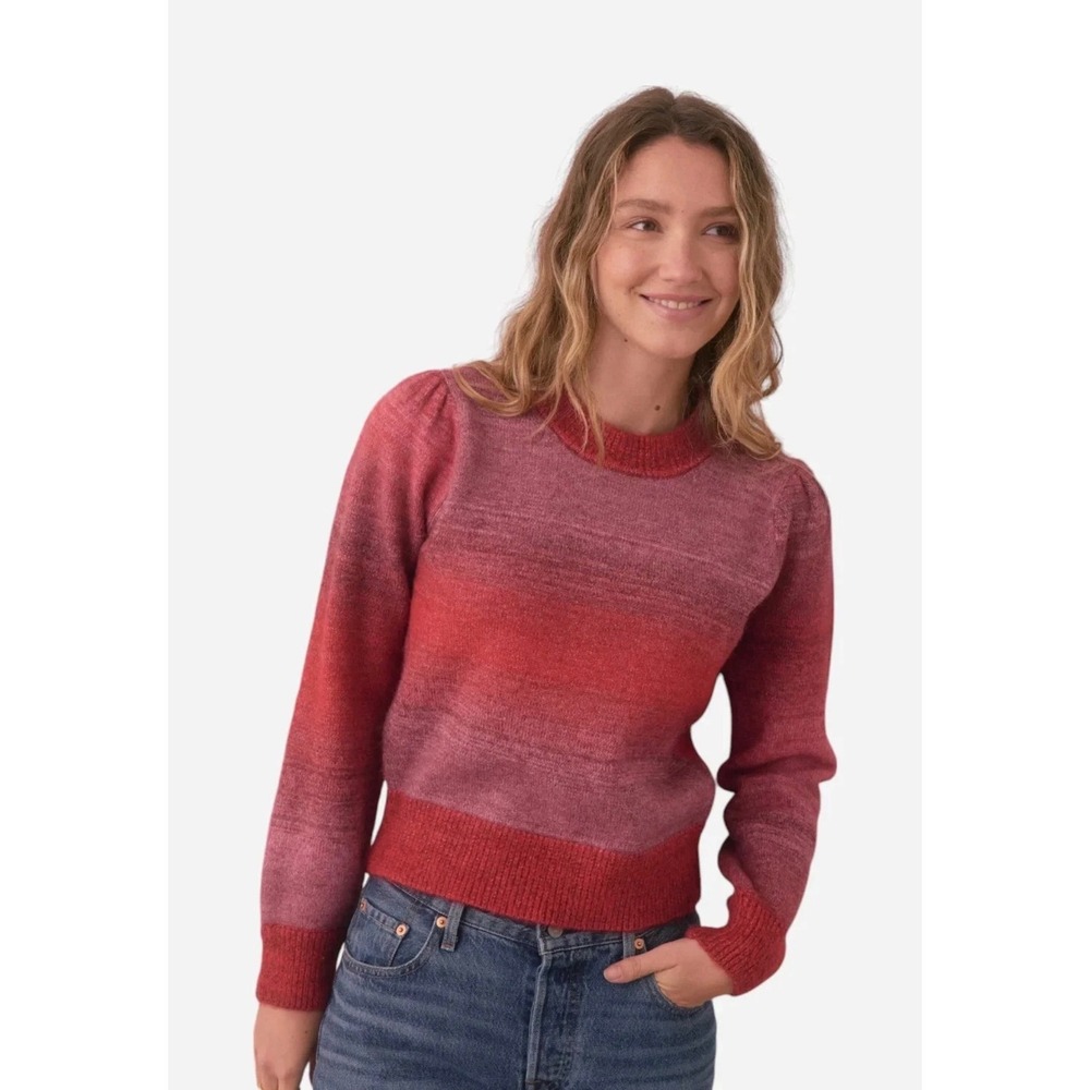 Marine Layer Ayla Warm Ombré Puff Sleeve Sweater Pink Red Balletcore